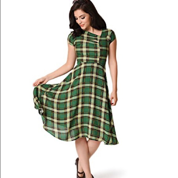 Unique Vintage Dresses & Skirts - Unique vintage green plaid Amelia dress